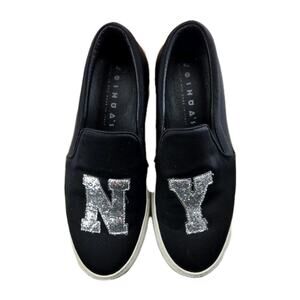 Joshua Sanders Slip On Sneakers Womens 38 7.5 Black Satin Glitter NY New York
